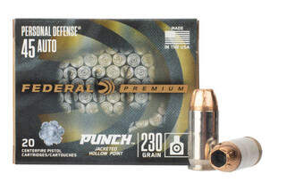 Federal Premium Punch 45 ACP hollow point ammo comes in a box of 20